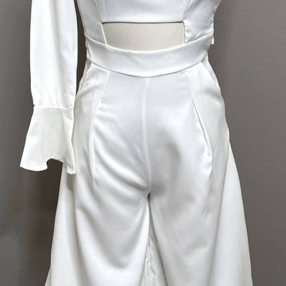 White One Sleeve Wide Leg Jumpsuit with front/back cutout - Picture 5 of 11